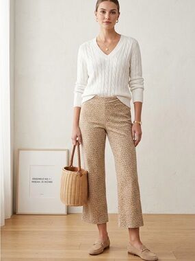 J. McLaughlin Beige Animal Print Pull On Stretchy 90s Cigarette Pants 2 Flare